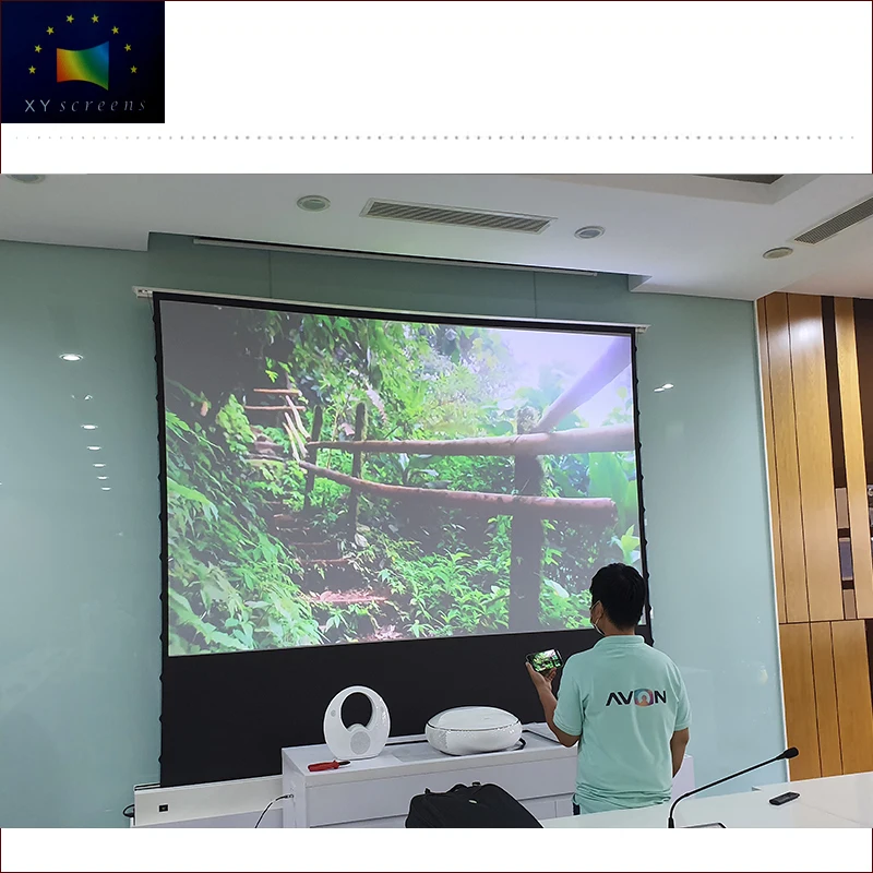 

16:9 best selling home use flexible grey motorized floor rising screen for long throw and UST projector EDL-GF1