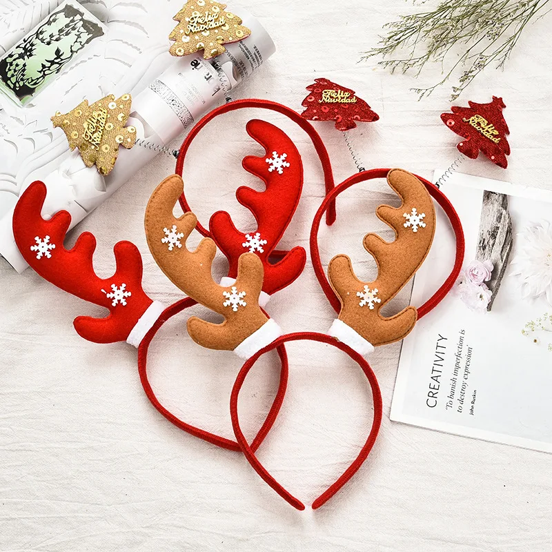 

Free Shipping US UK Christmas Decoration Supplies Reindeer Antler Xmas Tree Head Hat Toppers Costume Headbands Hair Accessories