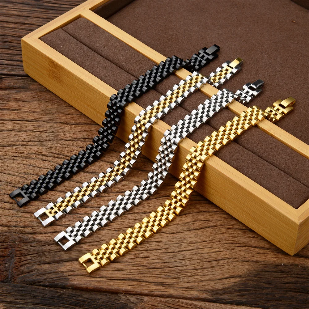 Trend Curved Brand Five Bead Solid Adjustable Stainless Steel Strap Bracelet