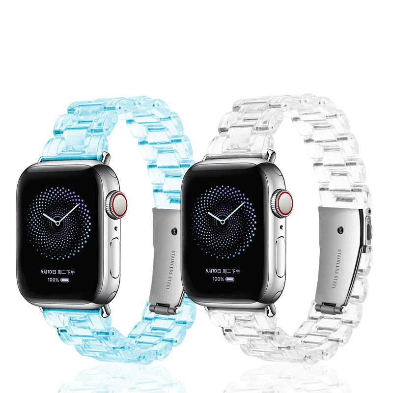 

Resin Watch Strap for Apple Watch 6 5 4 Band 42mm 38mm Transparent Bracelet for iWatch Series SE 3 2 Watchband 44mm 40mm, Clear