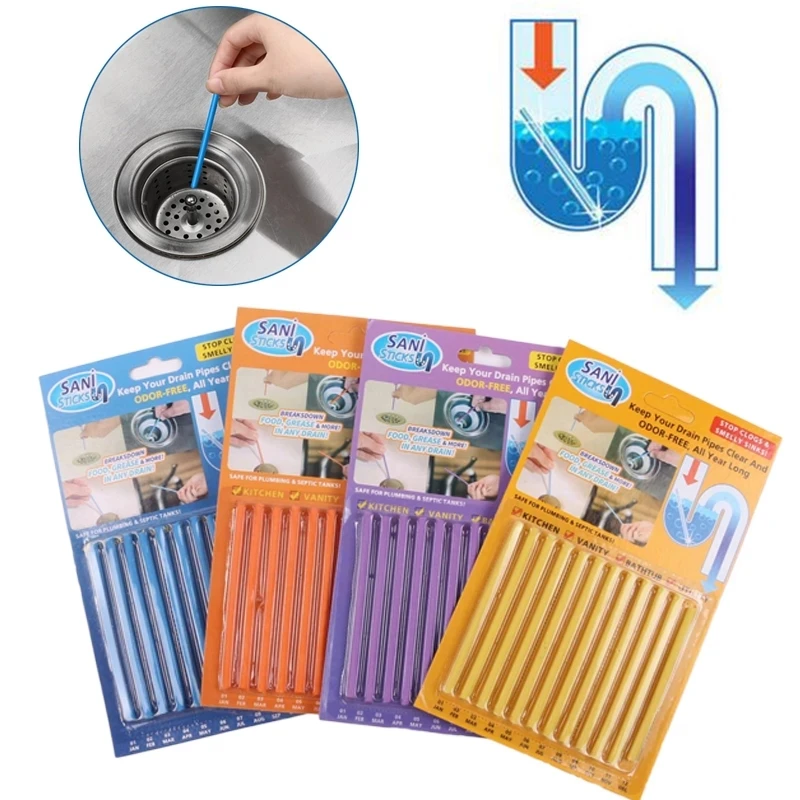 

12/set Sani Sticks Oil Decontamination The Kitchen Toilet Bathtub Drain Cleaner Sewer Cleaning Rod Convenient Sewer Hair Clear