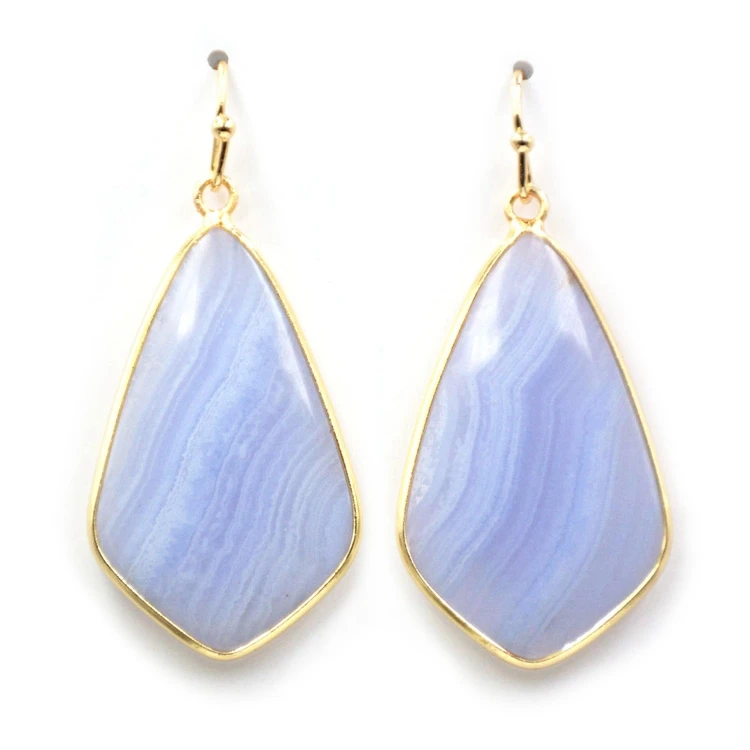 

Fashion Gold Earrings Designs Natural Stone Blue Lace Agate Earring Bohemian Jewel Dangle Hopp Earrings Jewelry Women, Multi earrings