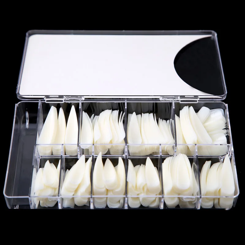

500 Pcs Extra Long Sharp Clear False Half Cover Acrylic Nail Art Tips, Clear.nature.white