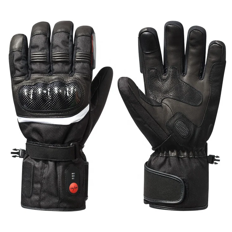 

Touchscreen Custom Printed Winter Long Five Finger Waterproof Sports Leather Heated Motorcycle Gloves for Riding