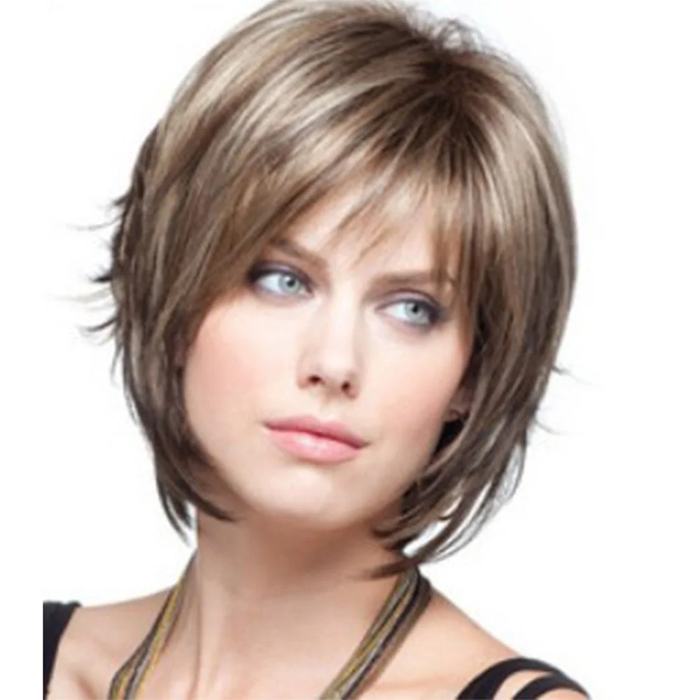 

Hot Sale European And American New Style Wig High Temperature Wire Fashion Micro-volume women Short Wig Hair Cover, Photo color