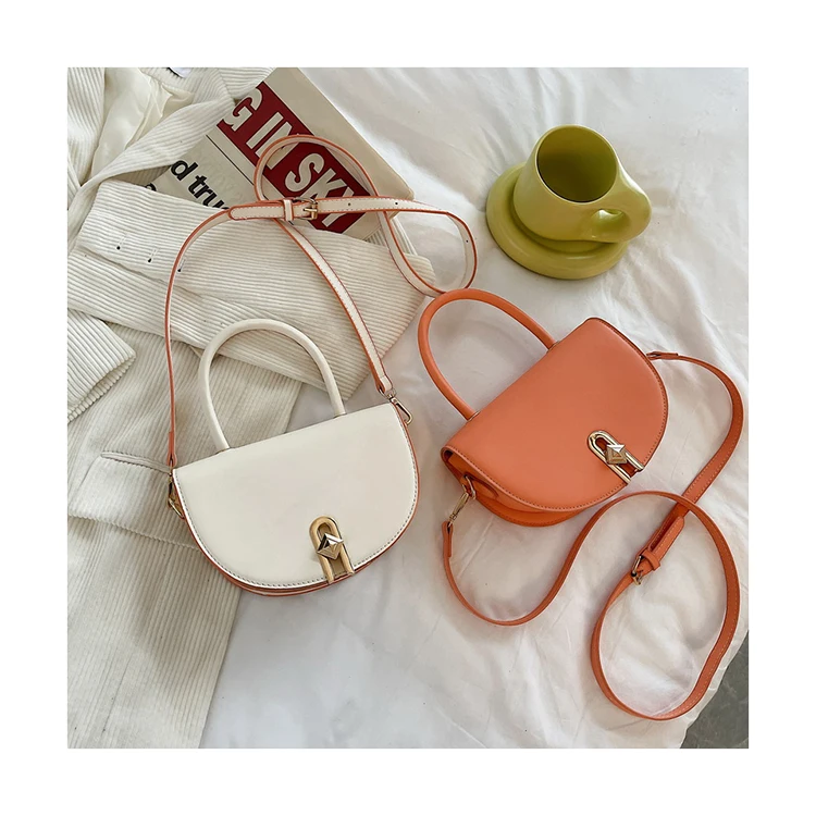 

Simple PU Leather Saddle Bag For Women Solid Color Crossbody Bags Special Lock Shoulder Tote Purses Fashion Semicircle Handbags