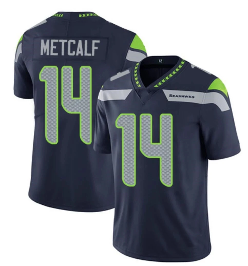 

New Cheap Customize Seattle 14 Metcalf 12 Fan 24 Lynch Stitched Factory American Football Jerseys US Rugby Sport Apparel Clothes