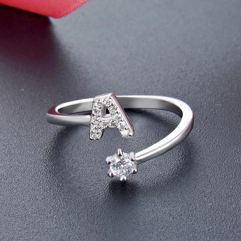 

Christmas jewelry fashion platinum letter ring initial 925 silver couple wedding rings for girl
