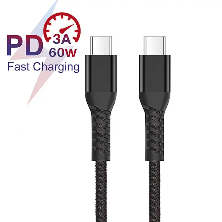 

Focuses Factory Price Nylon 3A PD60W Fast Charge Type C to USB C Type C2C PD Sync and Fast Charging Data Cable In Stock On Sale