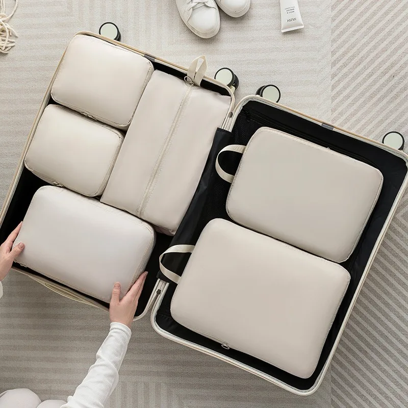 6Pcs Set Compression Packing Cubes Travel Accessories Expandable Travel Luggage Compression Packing Bag Cloth Storage Bag