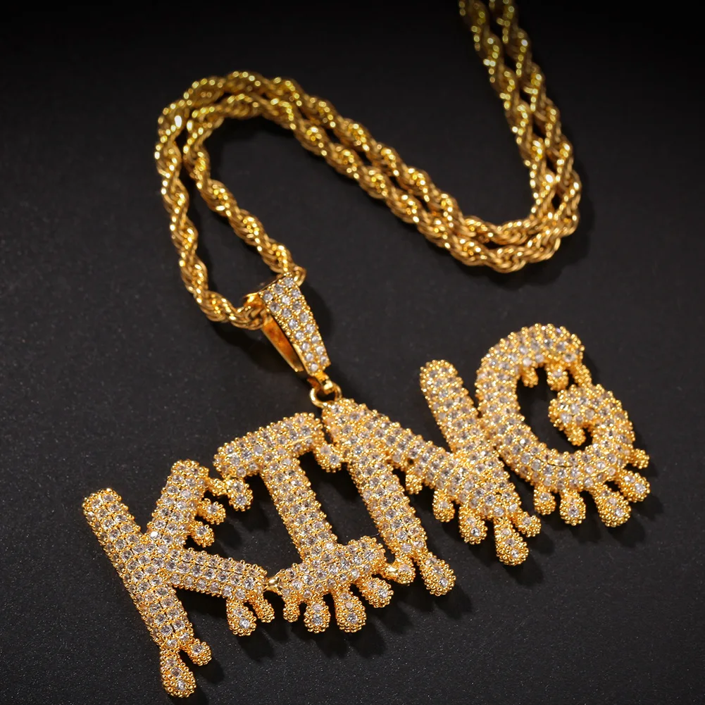 

Custom Bubbles Letters Name Pendant Iced Out 18K Gold Zirconia Hip Hop Necklaces