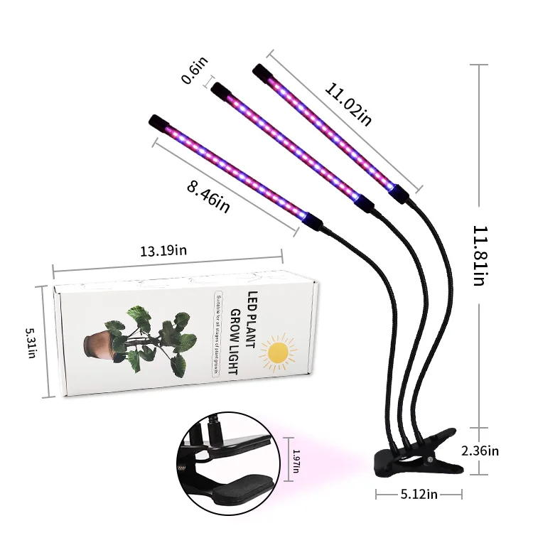 

Desktop Led Plant Grow Light Three Tube Timing Dimmable Full Spectrum LED Grow Light for Home and Office Indoor Plant USB 5V 100