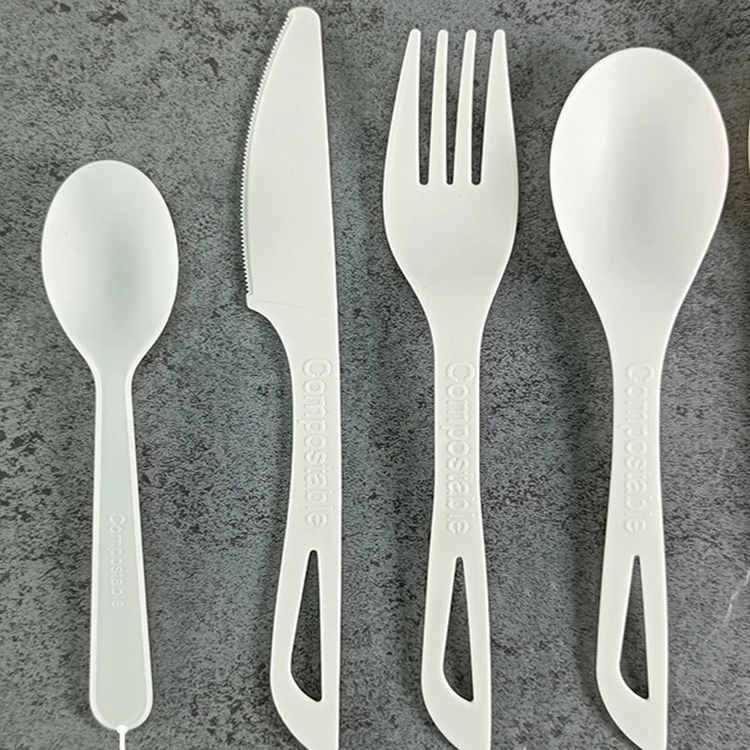 

Biodegradable disposable PLA cornstarch plastic tasting mini soup spoon knife fork spork cutlery set
