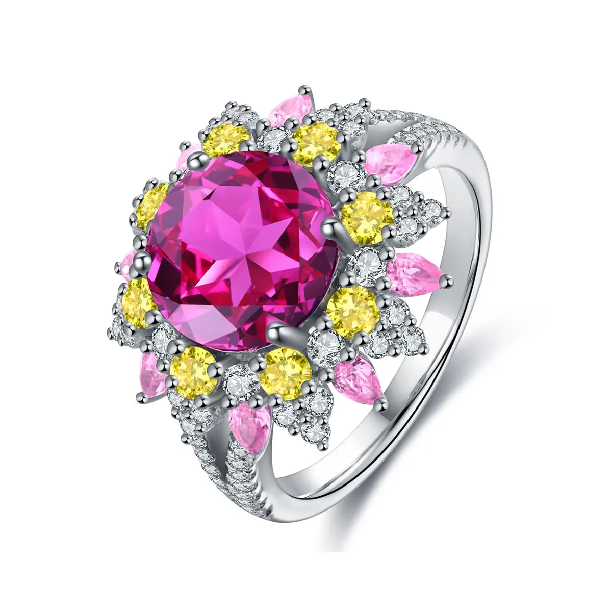 

Anster jewelry 4.35ct S925 silver lab grown pink sapphire gemstone ring engagement wedding ring