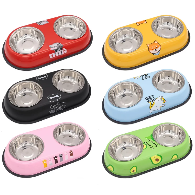 

Wholesale stainless steel double pet food bowls elevated feeding food small dog cat bowl, A variety of colors are available