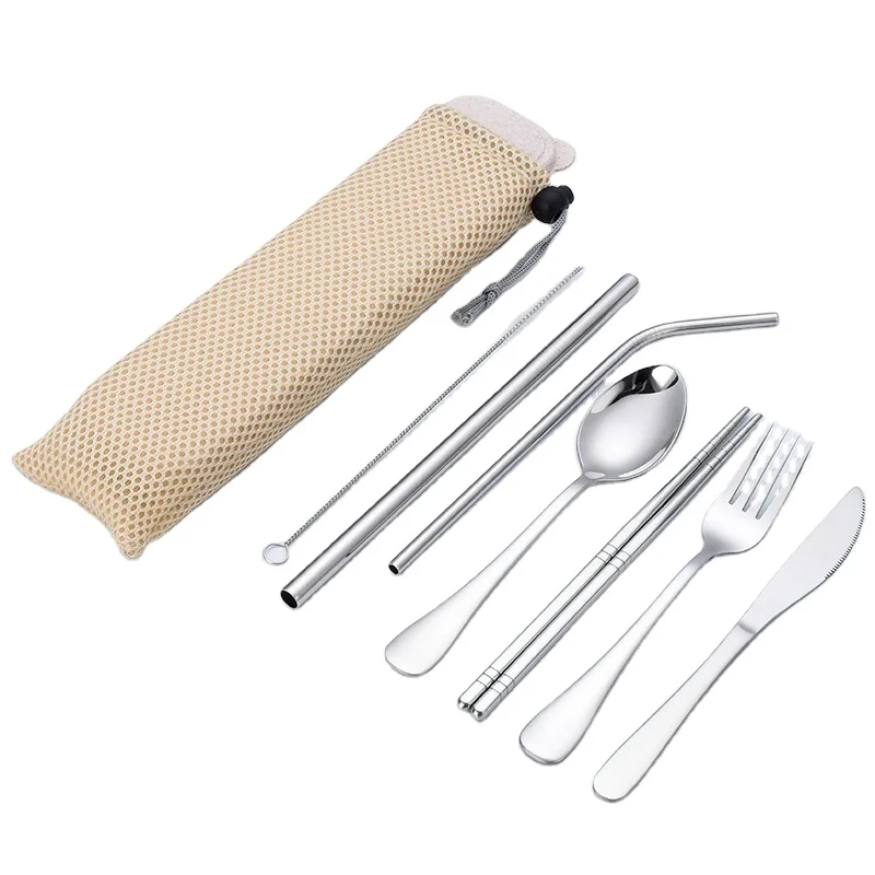 

Personalized Reusable utensils silverware travel camping chopsticks stainless steel cutlery portable flatware sets with box