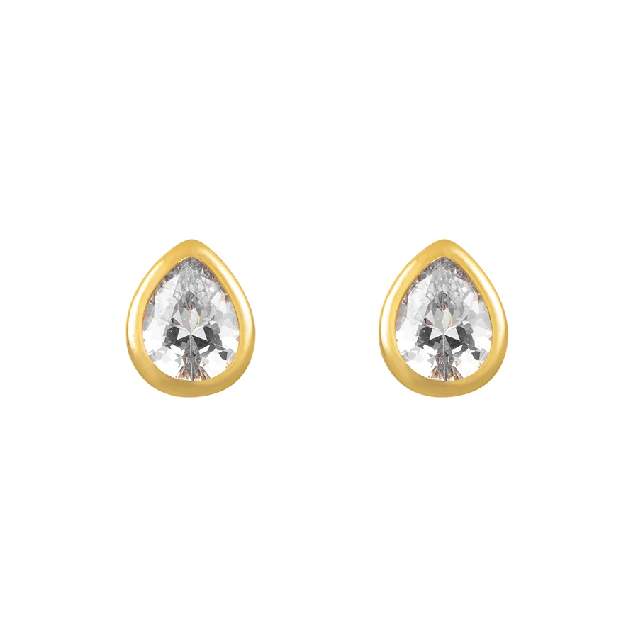 

80376 xuping synthetic cubic zircon gold earrings jewelry drop shaped diamond stud earrings, 24k gold color