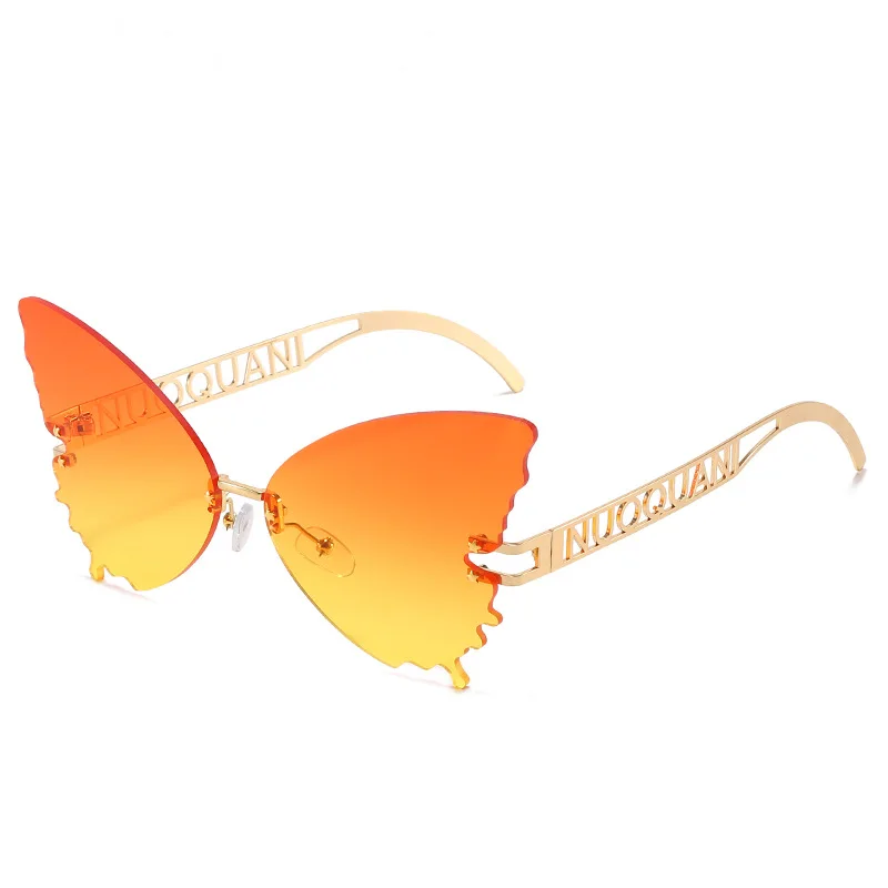 

DCOPTICAL Fashion 2021 Metal Hollow Temple Butterfly Rimless Spring Sunglasses Women Party Stage Sun Glasses with UV400