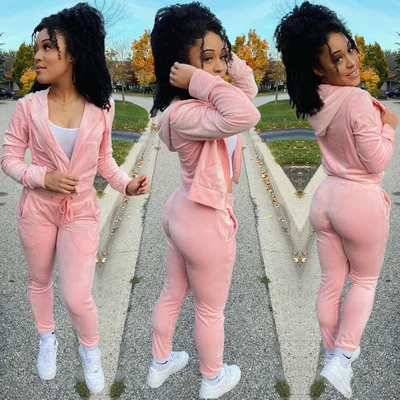 

CL-028 2021 Spring New Design Tracksuit Pink Two Piece Set Casual Zipper Pure Color Womens Sweatsuits, As picture show