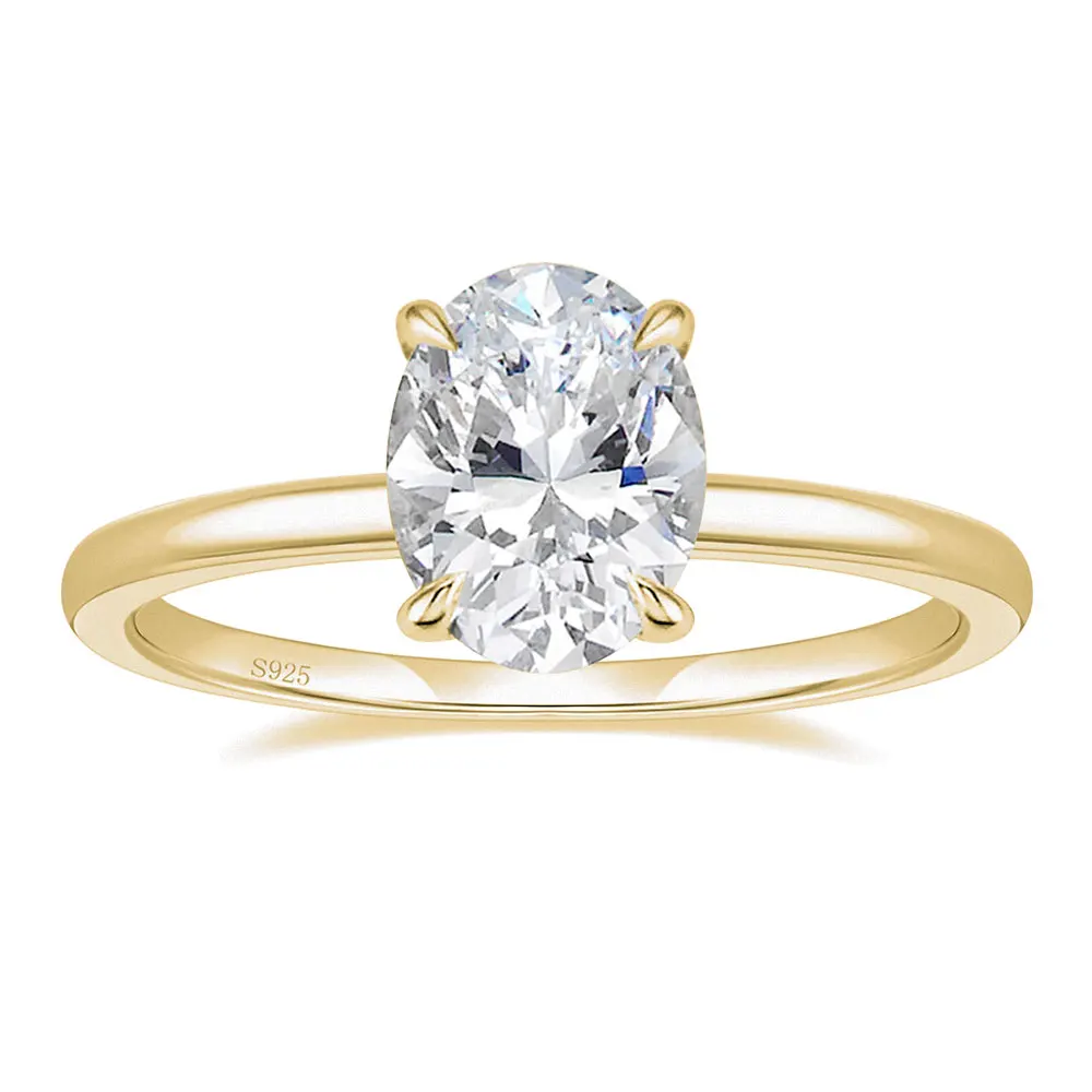 OAHLAN Classic Trendy 925 Sterling Silver Gold Plated Women's 3ct Oval Cut Zircon Prong Set Solitaire Engagement Wedding Party