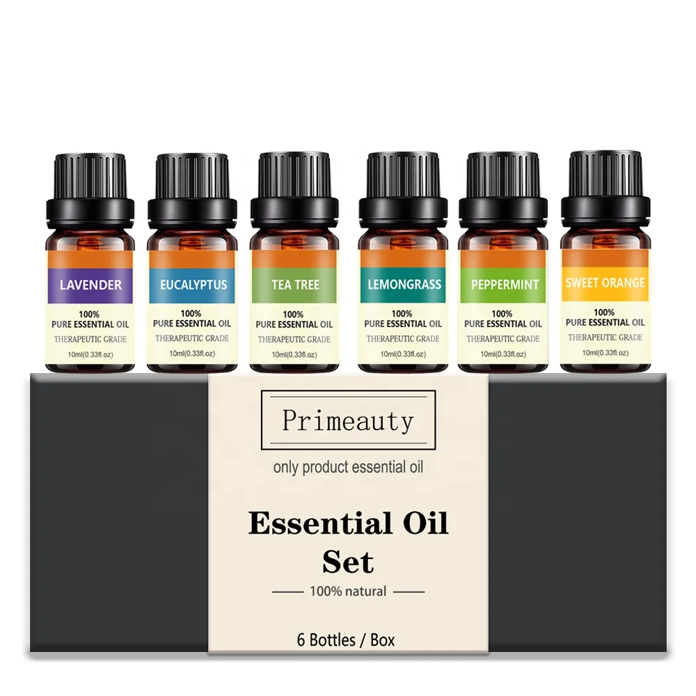 

top 6 gift set aromatherapy wholesale eucalyptus lemongrass orange peppermint lavender tea tree aroma essential oils, Brown