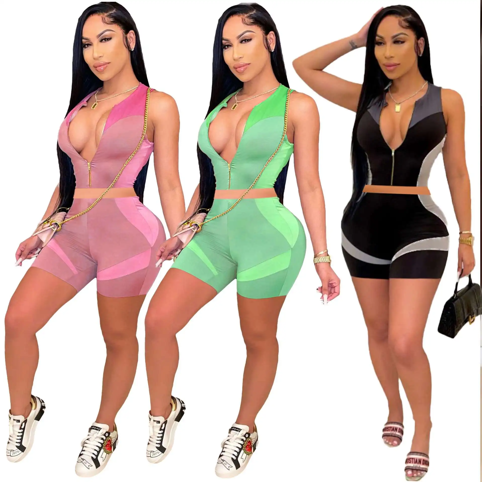 

Women Clothing 2021 new summer Amazon cross-border fashion slim printed sleevelesscrop top and pants two-piece suit, Customized color