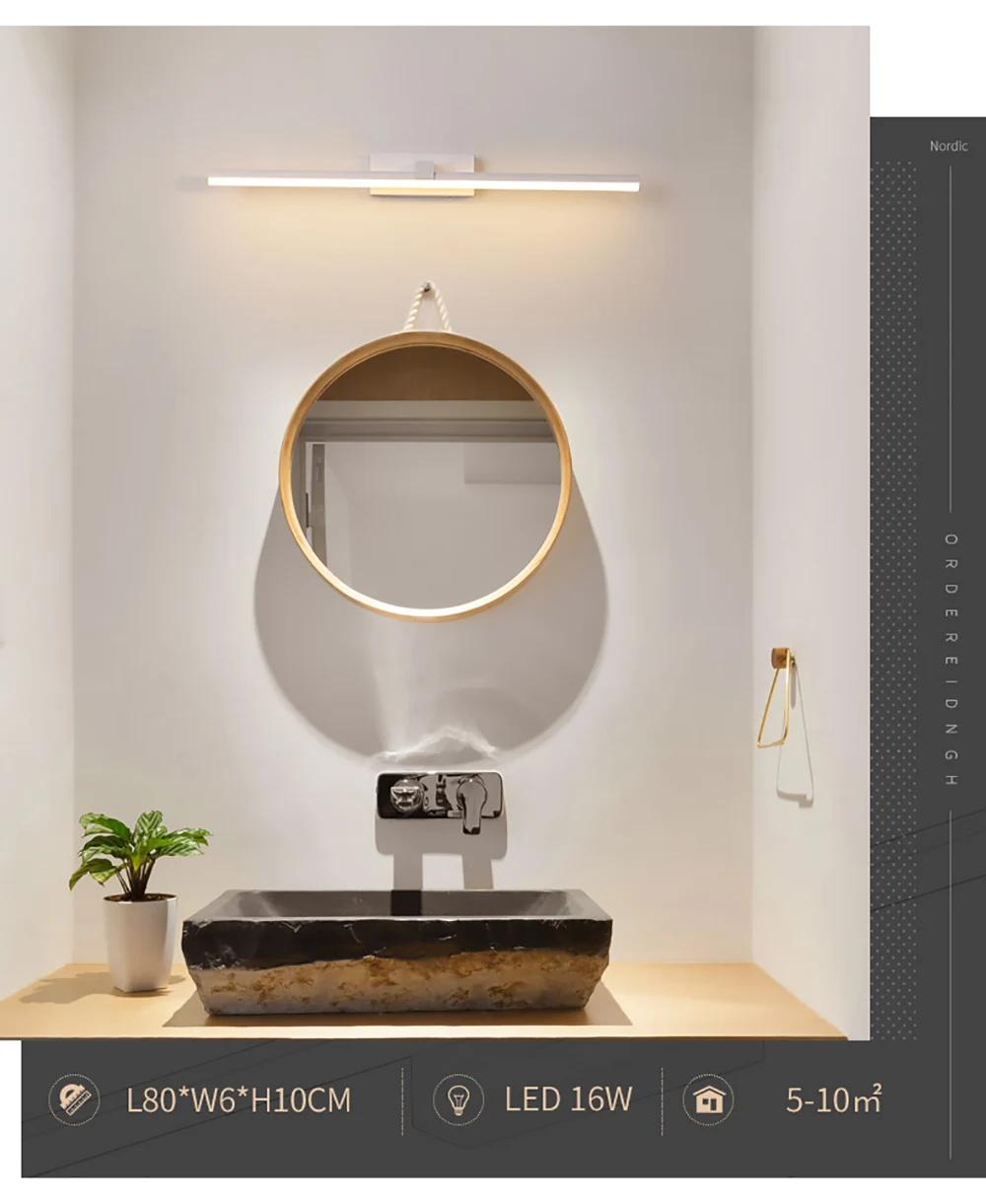 Bathroom wall light 24W 20W 16W 12W 8W vanity mirror LED lamp residential hotel bathroom mirror light