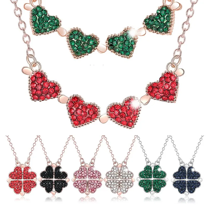 

New Design Hot Sale Titanium Steel Girl Four Leaf Clover Double-Sided Heart Shaped Necklace For Women