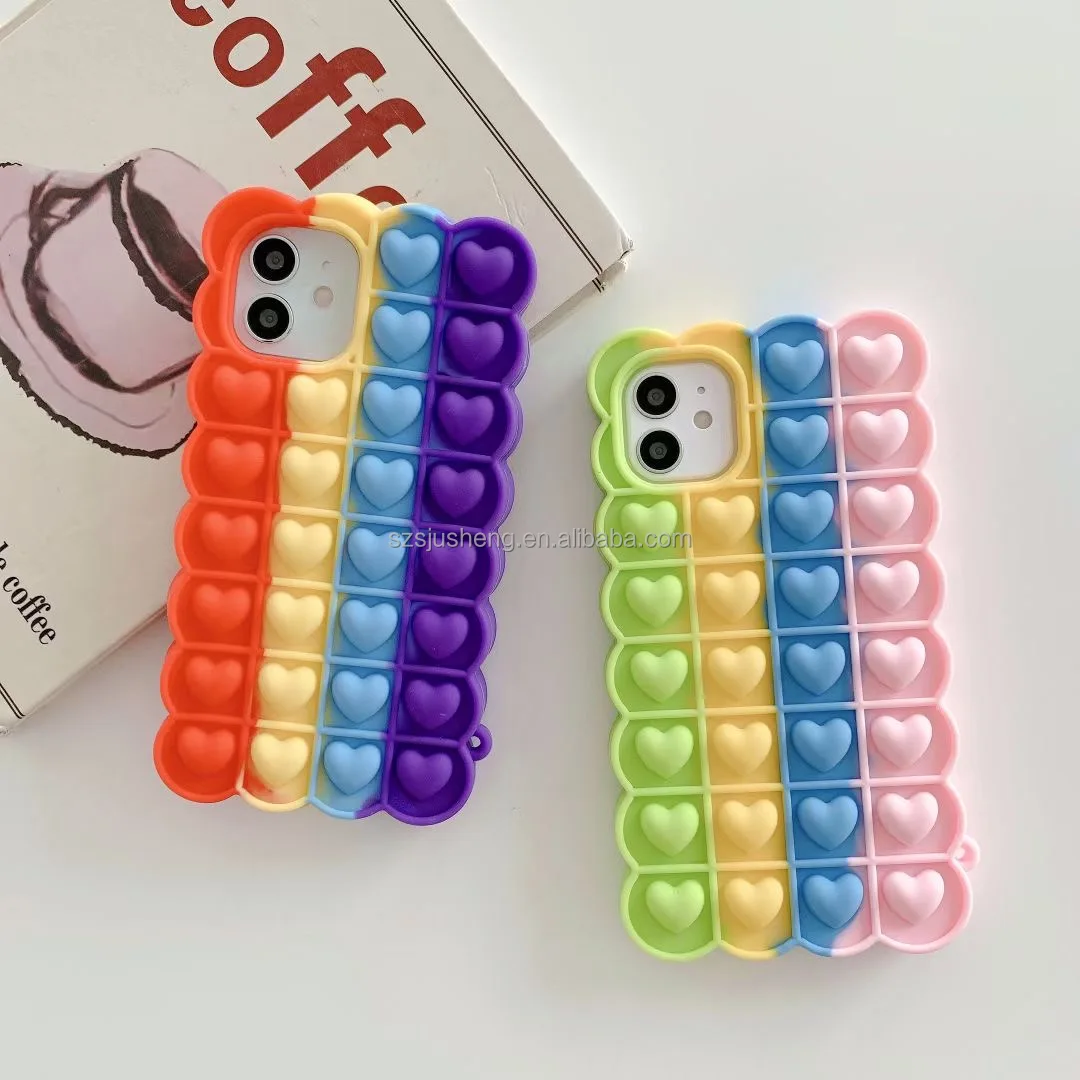 

2021 Fun Decompression Silicone Phone Soft Case for iPhone xsmax Unisex Rainbow Color Cover for iPhone 13 XR 8plus, Multi colors