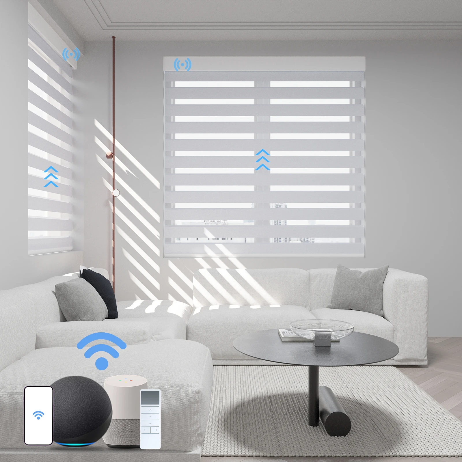 Motorized Zebra Blinds Shades Electric Polyester Blackout Pure Color Day and Night Zebra Roller Blinds for Windows
