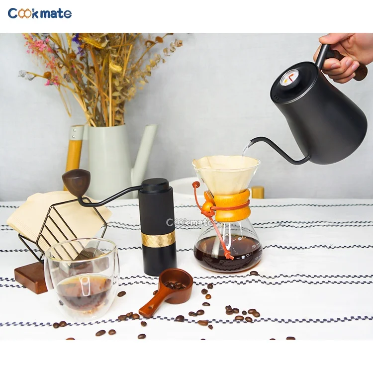 

V60 coffee maker set includes dropper, grinder of stainless steel, kettle, timer, filter, mug and travel bag, Customized