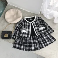 

autumn toddler baby girl clothes sets formal fashion girls coat dresses plaid boutiques children's clothes fall high quality