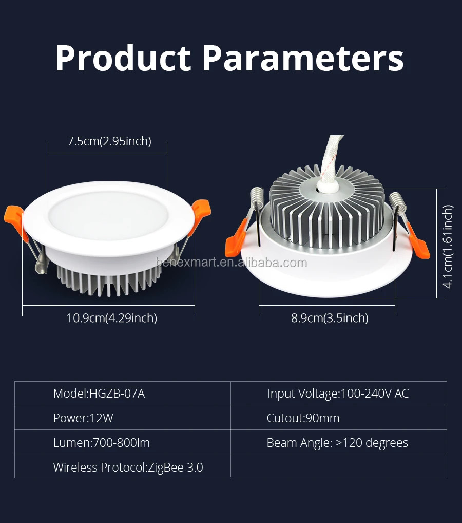 Benexmart ZigBee 3.0 Downlight Kit Smart RGBW 3.5 Inch 12W Led Recessed Ceiling Light Work with Smartthings Echo Smart Lighting - ANKUX.COM