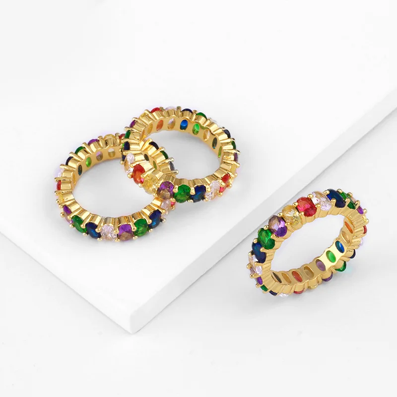 

Dylam Zircon Ring Brass Rings Simple For Women Minimalist Colorful Gold Plated Shiny Colorful Round Ring