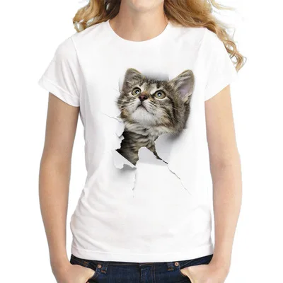 

Women's t-shirts O Neck Short Sleeve oversized top custom t shirt Printing White Cat 3D printed Graphic Tee short sleeve T-shirt, Black white pink yellow blue green grey red