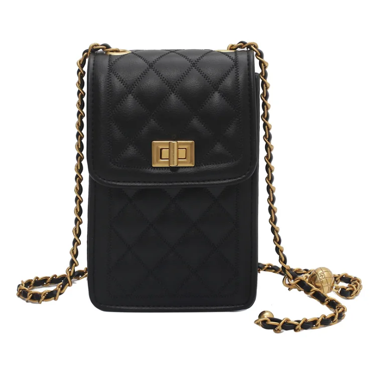 

Fashion Leather Women Mini Handbags Chain Strap Cross Body Phone Purse Embroidery Quilted Ladies Crossbody Bags, Black/white/red/green