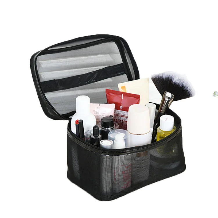 

Custom Cheap Portable Square Black Organza Mesh Travel Wash Bag Women Net Makeup Beauty Pouch Cosmetic Case Kits Storage Bag