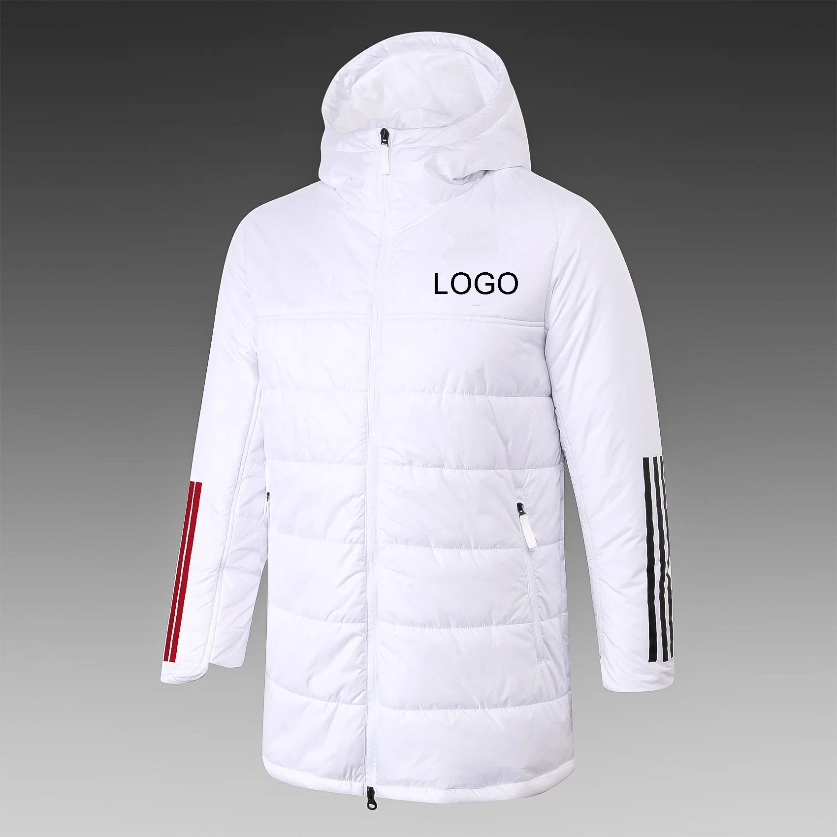 

New custom men's football down padded jacket men's long winter warm thickened football training clothes, Picture shows