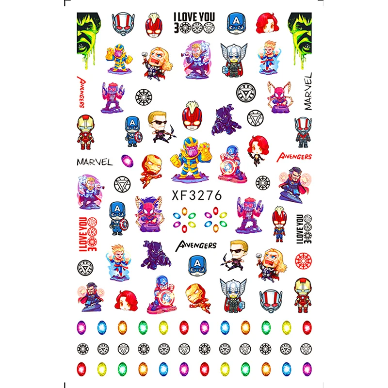 

XF3271-XF3276 3D Rainbow Nail Stickers Cartoon Marvel Avengers Nail Art Decorations Decals