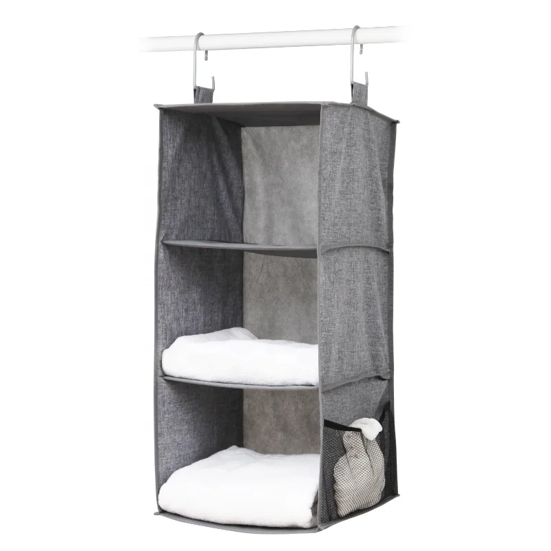 

3 Layers Foldable Slotted Storage Baskets Clothes Organizer Hanging Closet Organizer with Hook