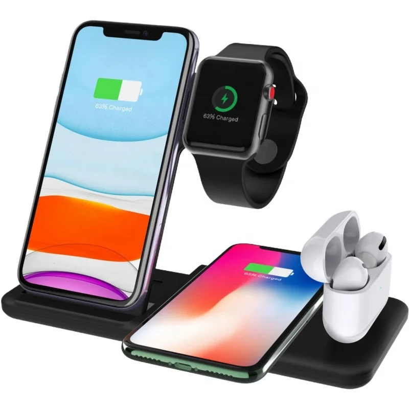 

New Model Q20 4 in 1 15W Fast Charging Wireless Charger for iPhone Airpods iWatch With 27W Adapter, Black,white