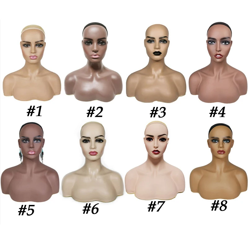 
Wig Mannequin Head And Bust Realistic Female Bald Wig Display Stand Afro Mannequin Head with Shoulders 