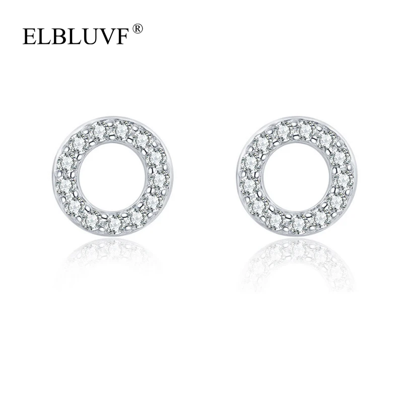 

ELBLUVF Free Shipping Fashion White Zircon Stone S925 Sterling Silver Round Earrings For Women Wholesale