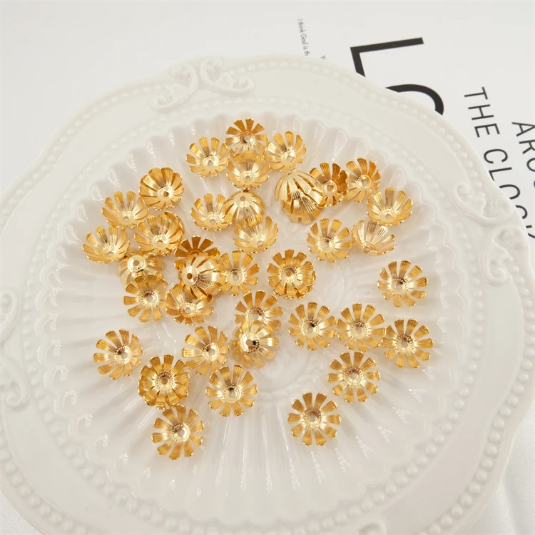 

Bead capends Copper 18K plating gold pentagram charms for bracelet making jewelry custom petals bulk beadcaps