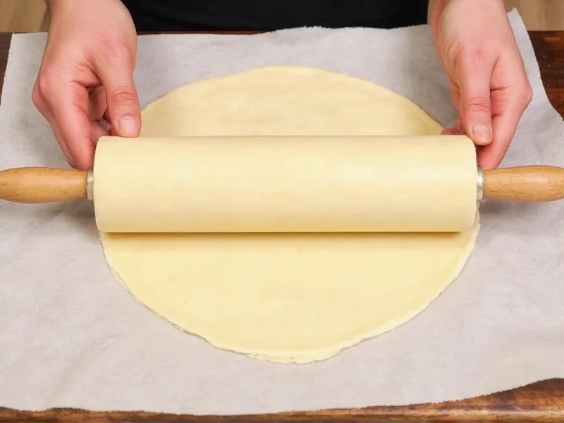 Rolling pie crust between parchment paper sheets