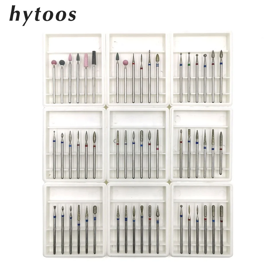 

HYTOOS 6Pcs Diamond Nail Drill Bit Set 3/32" Milling Cutter for Manicure Rotary Cuticle Bits Drill Accessory Nail Salon Tool