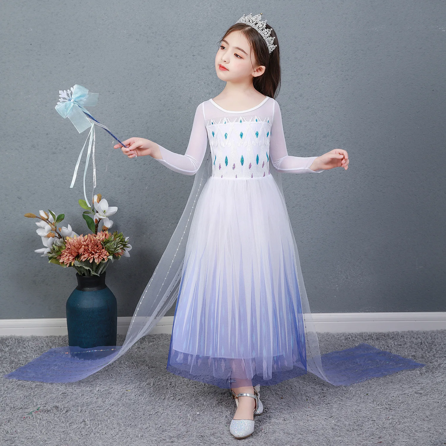 

MQATZ Kids girl Fancy Cosplay long cape Cosplay Party Princess Elsa Dress Costume, White