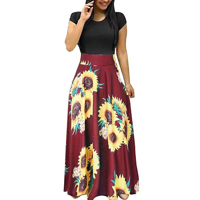 

2020 New Arrival High Quality Women short sleeve floral print bohemian summer ladies casual dresses