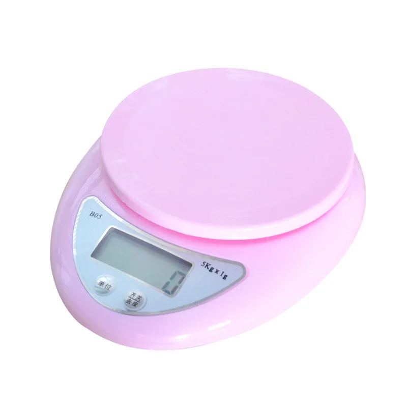 

5kg Portable LED Electronic Scales Postal Food Balance Measuring Weight Digital kitchen Scale with Bowl Tray, Pink, white