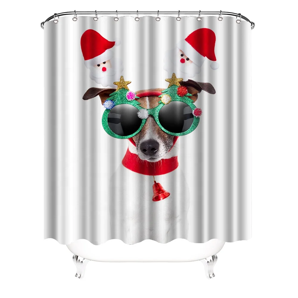 

Christmas Shower Curtain Dog Bathroom Decor Waterproof Fabric Shower Curtains Cute Bathroom Curtain Set with 12 Hooks 72x72 Inch